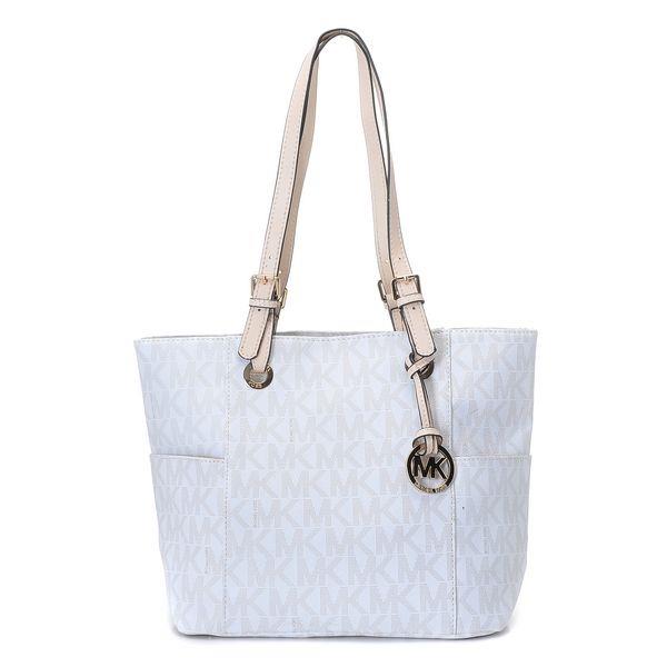 michael kors jet set mk logo-print signatur tote vanilla På Salg Rabatt f5xfa